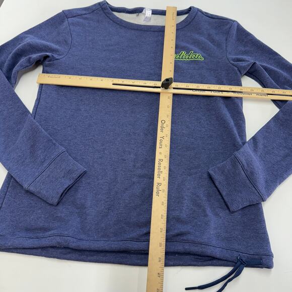Adidas Sweatshirt Womens Medium Blue Logo Drawstring Hem Cozy Pullover - Picture 7 of 10